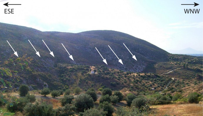 The Milesi Fault plane cropping out east of Milesi village.
